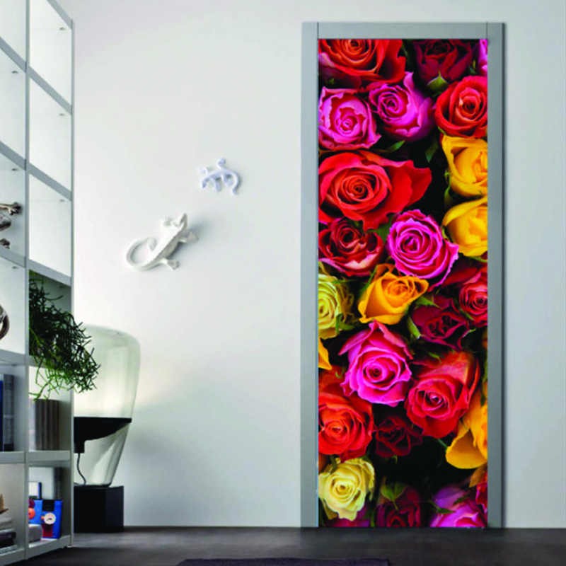 Αυτοκόλλητο πόρτας με Φύση με Πολύχρωμα τριαντάφυλλα